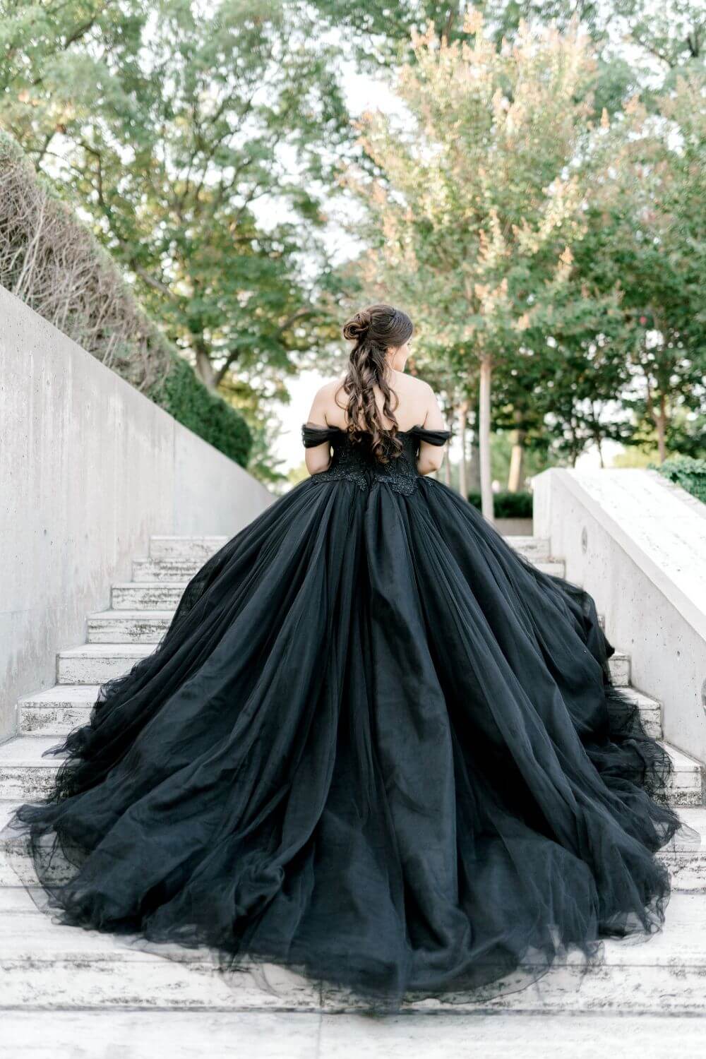 Back of Black Ball Gown Wedding Dress photo by Sabel Moments Photography