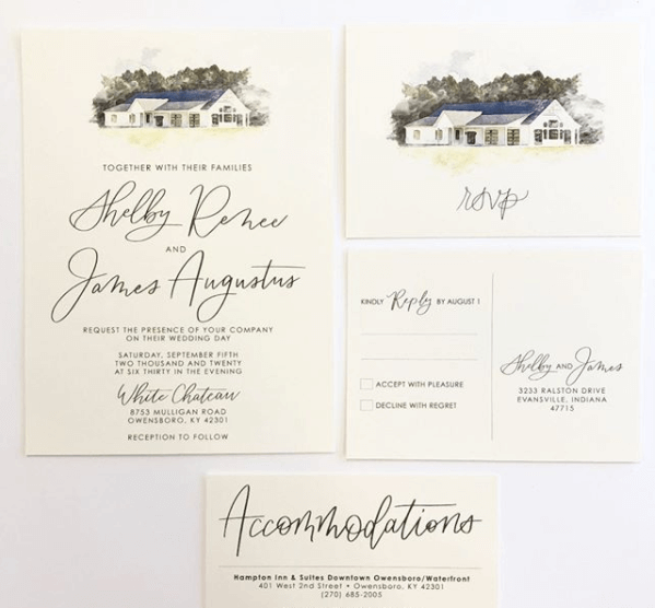 Custom Watercolor Wedding Invitation with a Wedding Venue Graphic